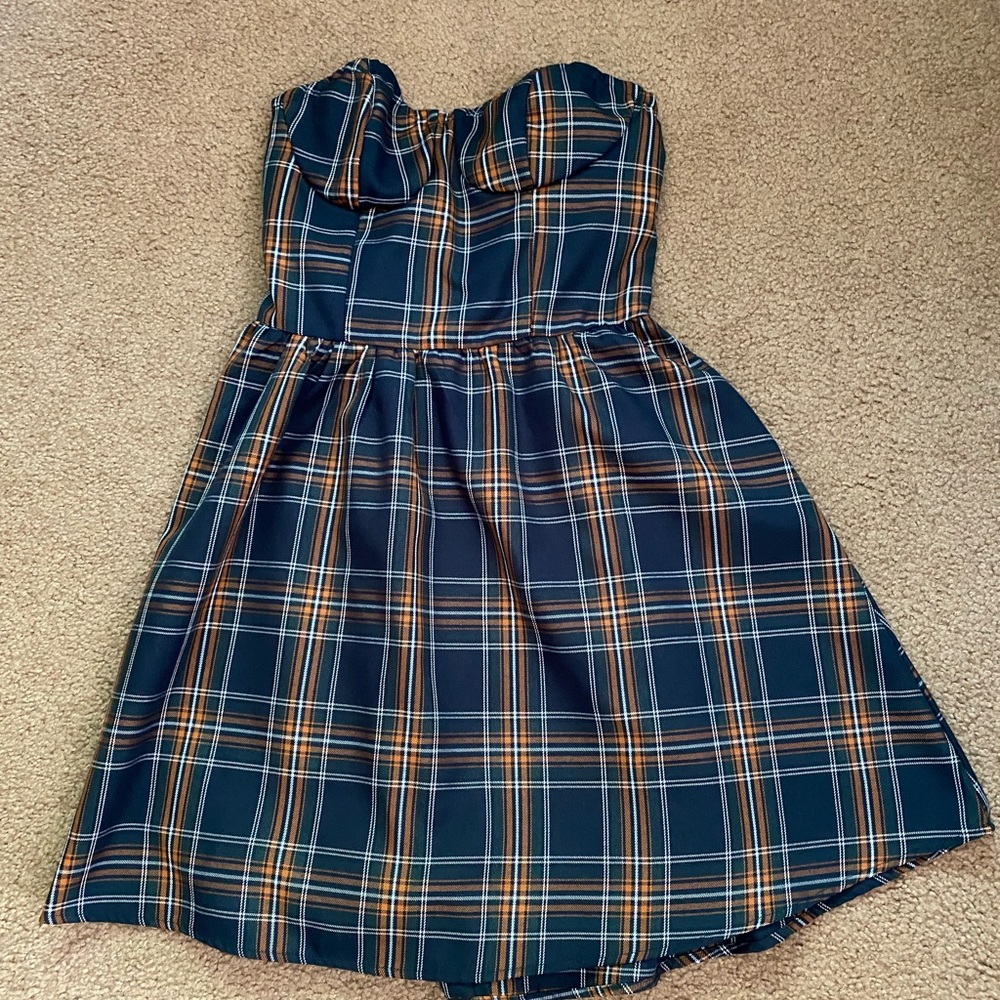 Plaid strapless dress